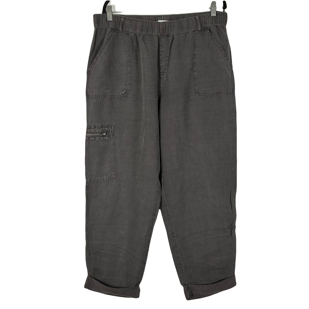 Nicole Miller Brown Linen Blend Pant XL Elastic Cuffed Utility Coastal Summer
